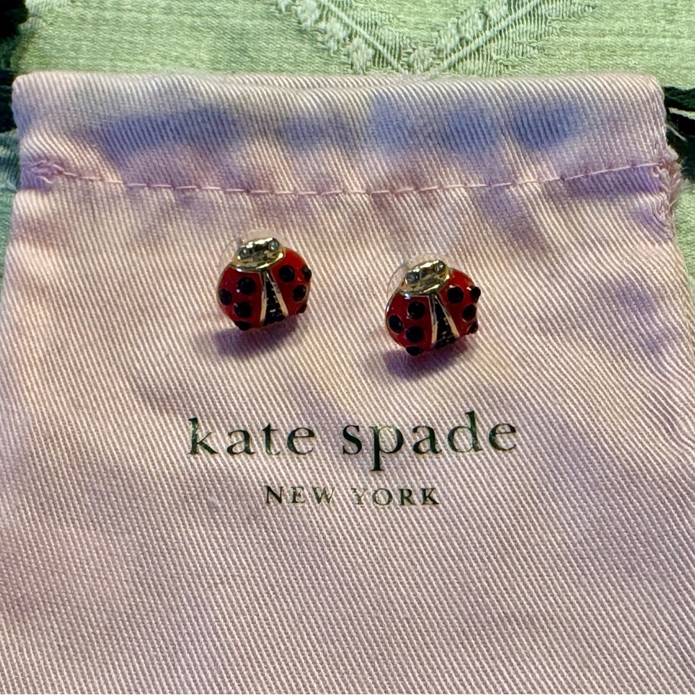 Kate Spade Ladybug Crystal And Enamel Post Earrings.
